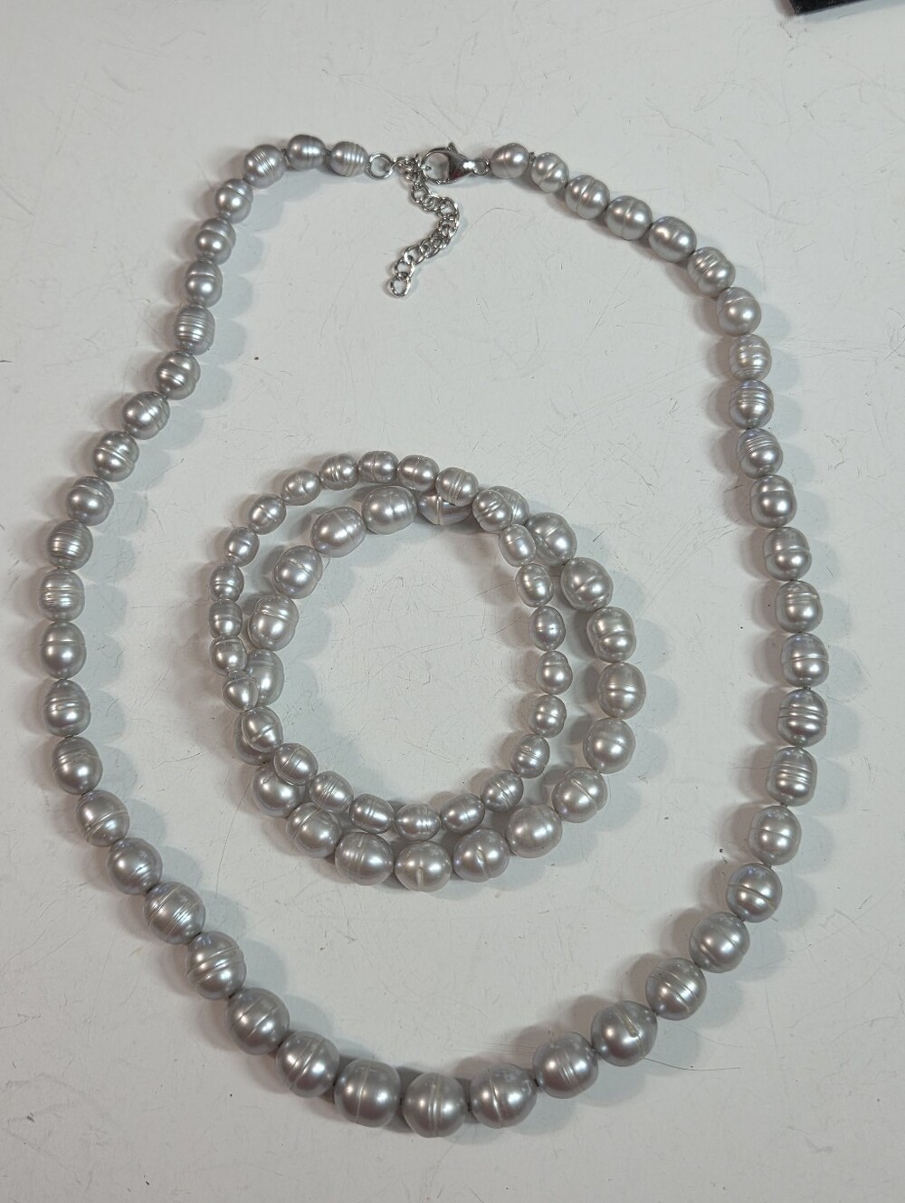 cultured grey baroque pearl necklace stretch bracelet set classic preppy